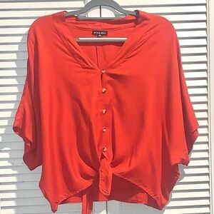 Style Envy Blouse button down ties with batwing sleeves Red medium